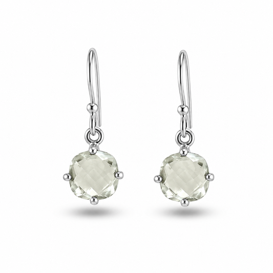 Green Amethyst Silver Drop Earrings Minimal Gemstone Jewelry SEAR-882