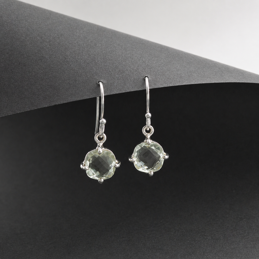 Green Amethyst Silver Drop Earrings Minimal Gemstone Jewelry SEAR-882