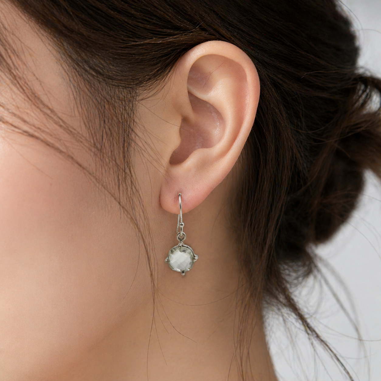 Green Amethyst Silver Drop Earrings Minimal Gemstone Jewelry SEAR-882