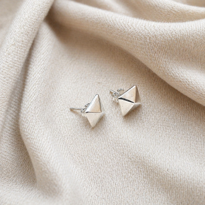 Sterling Silver 7mm Pyramid Stud Earrings|Minimalist Geometric Jewelry SEAR-883