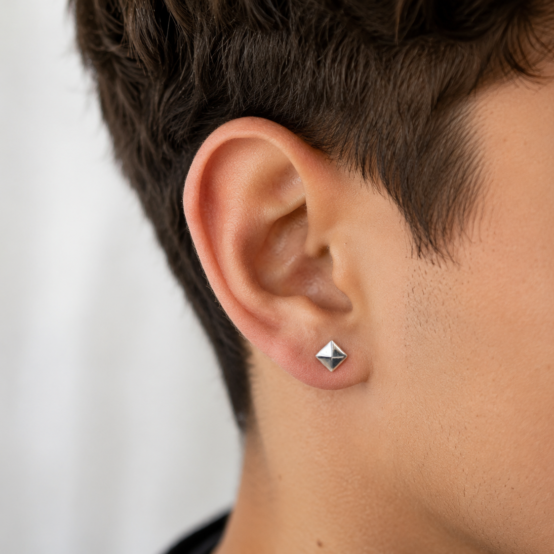 Sterling Silver 7mm Pyramid Stud Earrings|Minimalist Geometric Jewelry SEAR-883