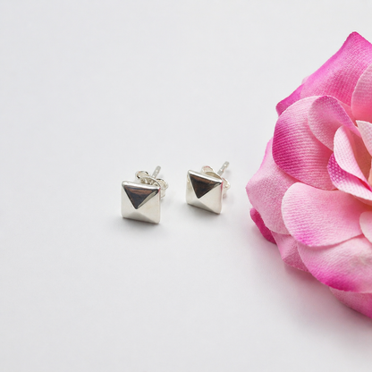 Sterling Silver 10mm Pyramid Stud Earrings|Minimalist Geometric Studs SEAR-884