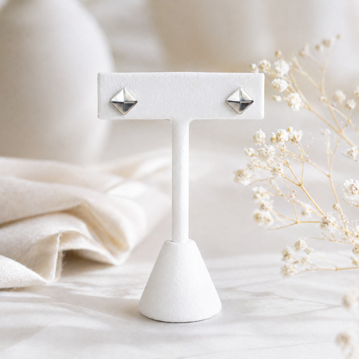 Sterling Silver 10mm Pyramid Stud Earrings|Minimalist Geometric Studs SEAR-884