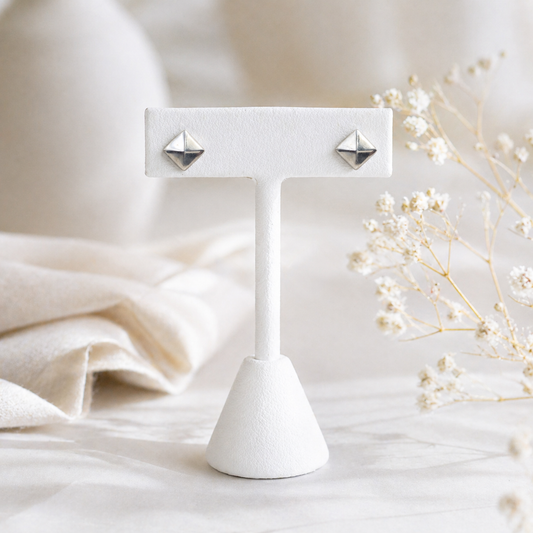 Sterling Silver 10mm Pyramid Stud Earrings|Minimalist Geometric Studs SEAR-884