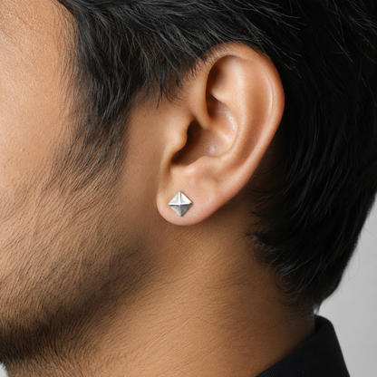 Sterling Silver 10mm Pyramid Stud Earrings|Minimalist Geometric Studs SEAR-884