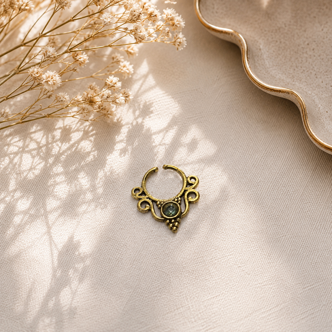 Septum Ring Gold Filigree Nose Hoop Boho Celestial Jewelry SEP01-BRS-LBT01