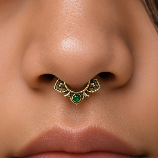 Gold Butterfly Nose Ring, Boho Floral Septum Jewelry, Unique Body Piercing SEP02-BRS-LCD01