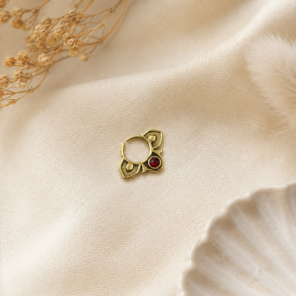 Gold Butterfly Nose Ring, Boho Floral Septum Jewelry, Unique Body Piercing SEP02-BRS-LGR01