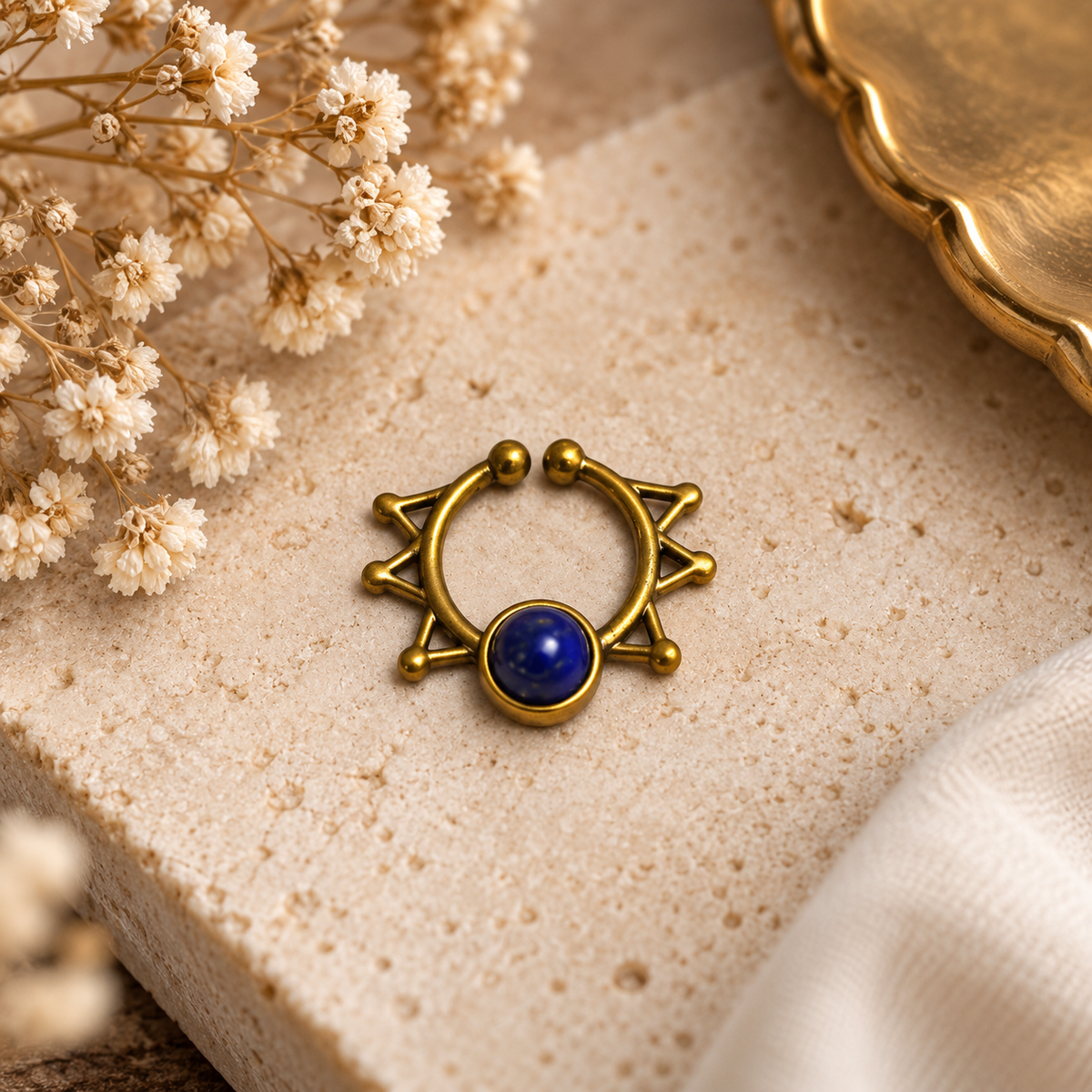 Gold Sunburst Nose Ring, Celestial Hoop, Boho Body Jewelry SEP03-BRS-NLLZ01