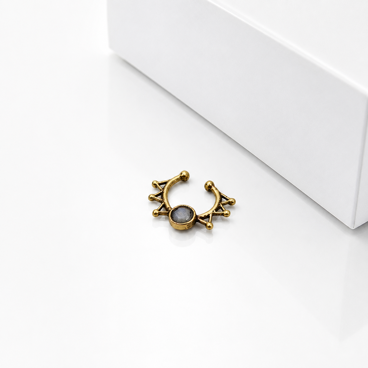 Gold Sunburst Nose Ring, Celestial Hoop, Boho Body Jewelry SEP03-BRS-NMS01
