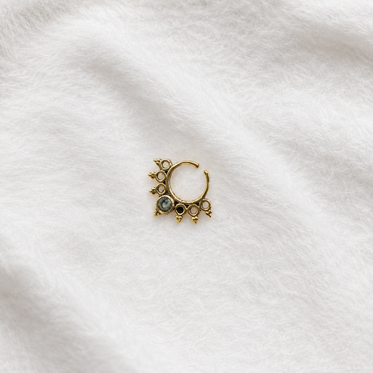 Gold Boho Nose Ring, Purple Gemstone Hoop, Celestial Body Jewelry, SEP04-BRS-LBT01