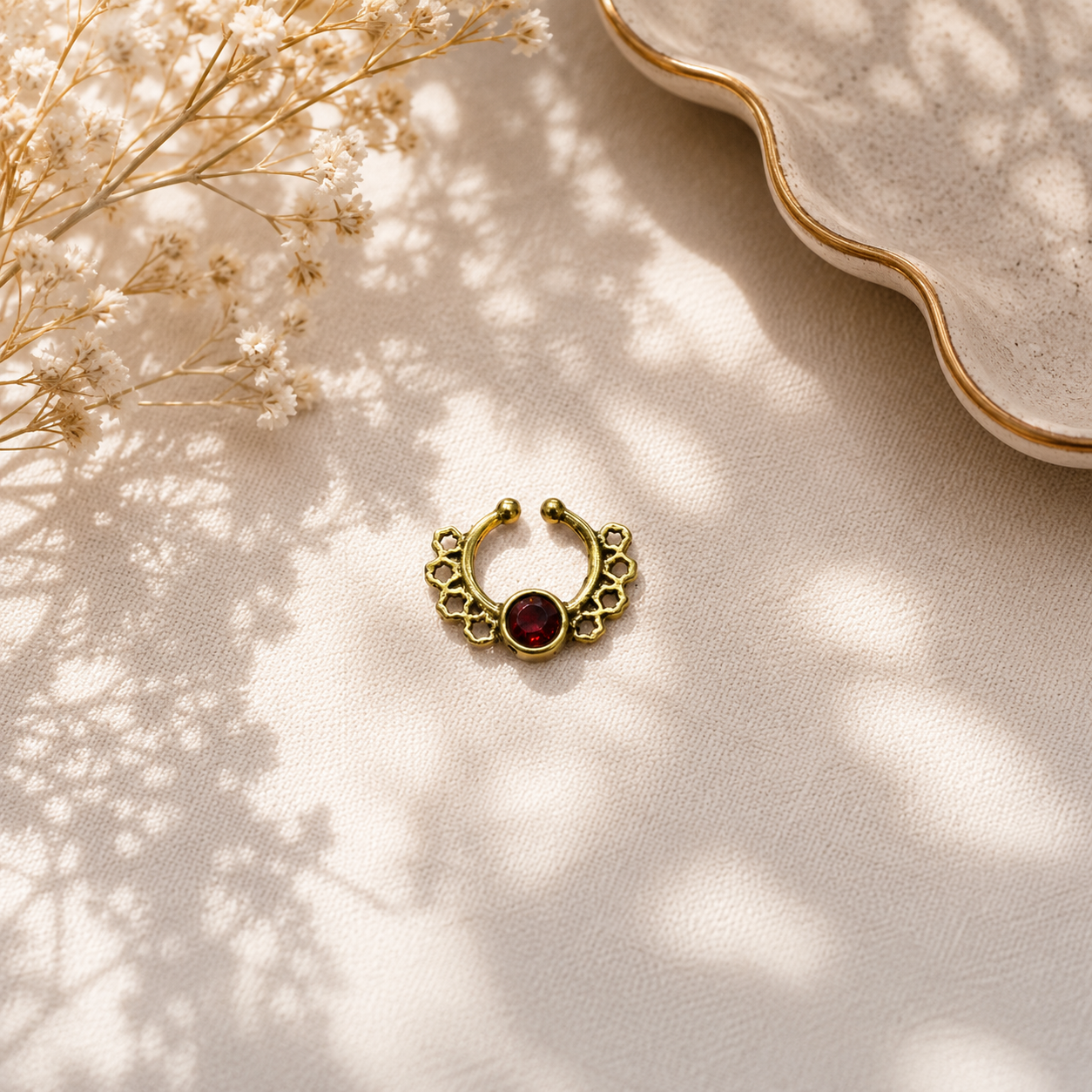 Gold Nose Ring Floral Boho Septum Hoop Ethnic Statement Unisex Jewelry SEP06-BRS-LGR01