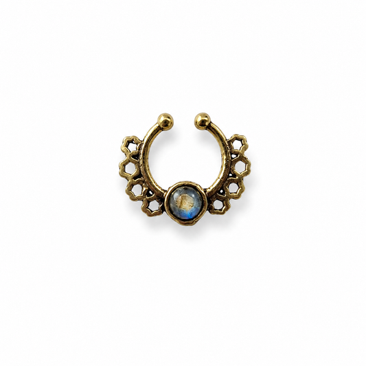 Gold Nose Ring Floral Boho Septum Hoop Ethnic Statement Unisex Jewelry SEP06-BRS-NLBD01