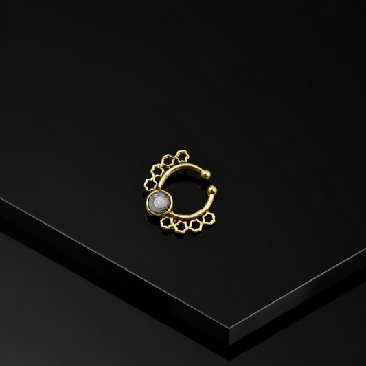 Gold Nose Ring Floral Boho Septum Hoop Ethnic Statement Unisex Jewelry SEP06-BRS-NMS01