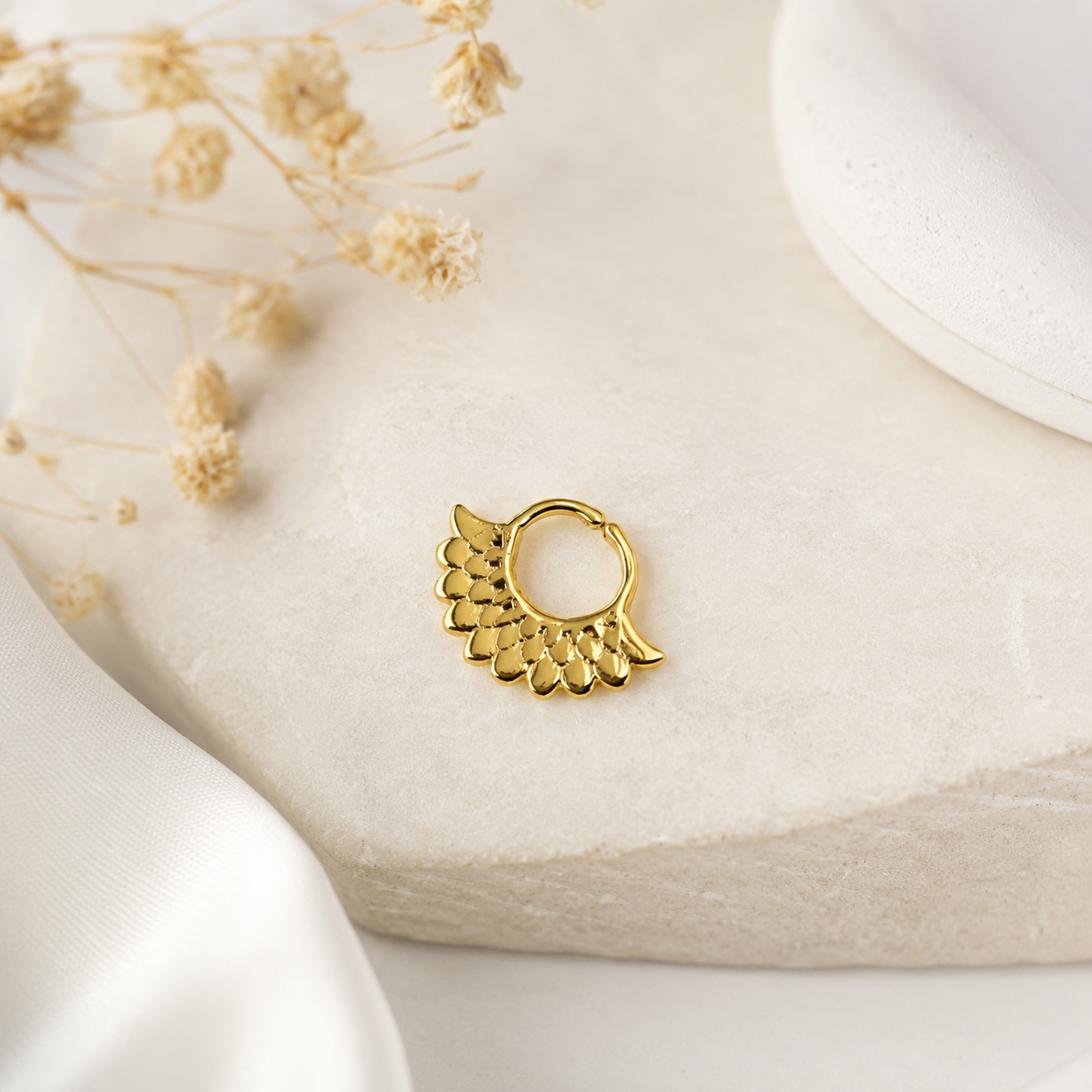 Gold Wing Nose Ring Floral Hoop Bohemian Septum Jewelry Statement Gift SEP07-BRS-PLN