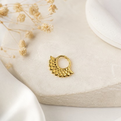 Gold Wing Nose Ring Floral Hoop Bohemian Septum Jewelry Statement Gift SEP07-BRS-PLN