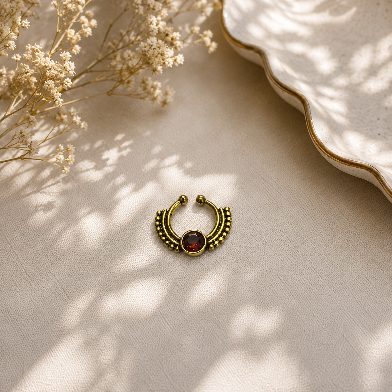 Gold Blue Gemstone Nose Ring Ornate Hoop Bohemian Septum Jewelry SEP09-BRS-LGR01