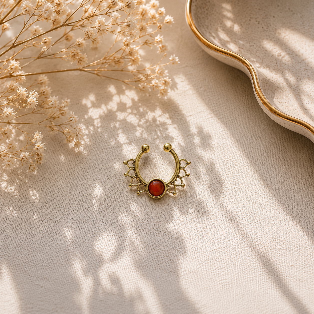 Gold Blue Gemstone Nose Ring Ornate Hoop Bohemian Septum Jewelry SEP10-BRS-LCL01