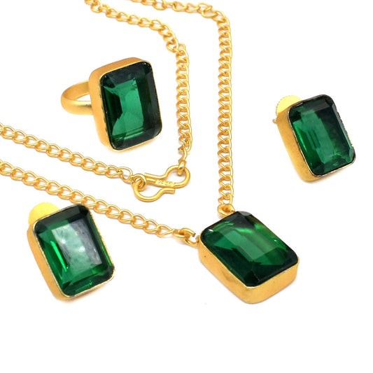 Diopside Quartz Jewelry Set Gold Plated Women's day Fashion Jewelry SET-714