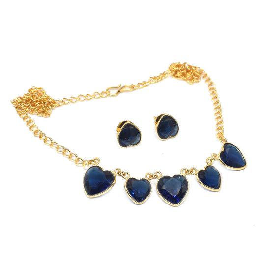 Blue Iolite Heart Shape Jewelry Set Gold Plated Earrings Necklace Gift SET-789