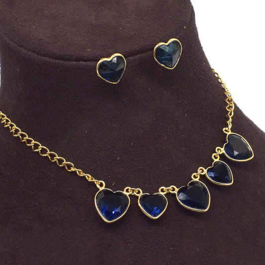Blue Iolite Heart Shape Jewelry Set Gold Plated Earrings Necklace Gift SET-789