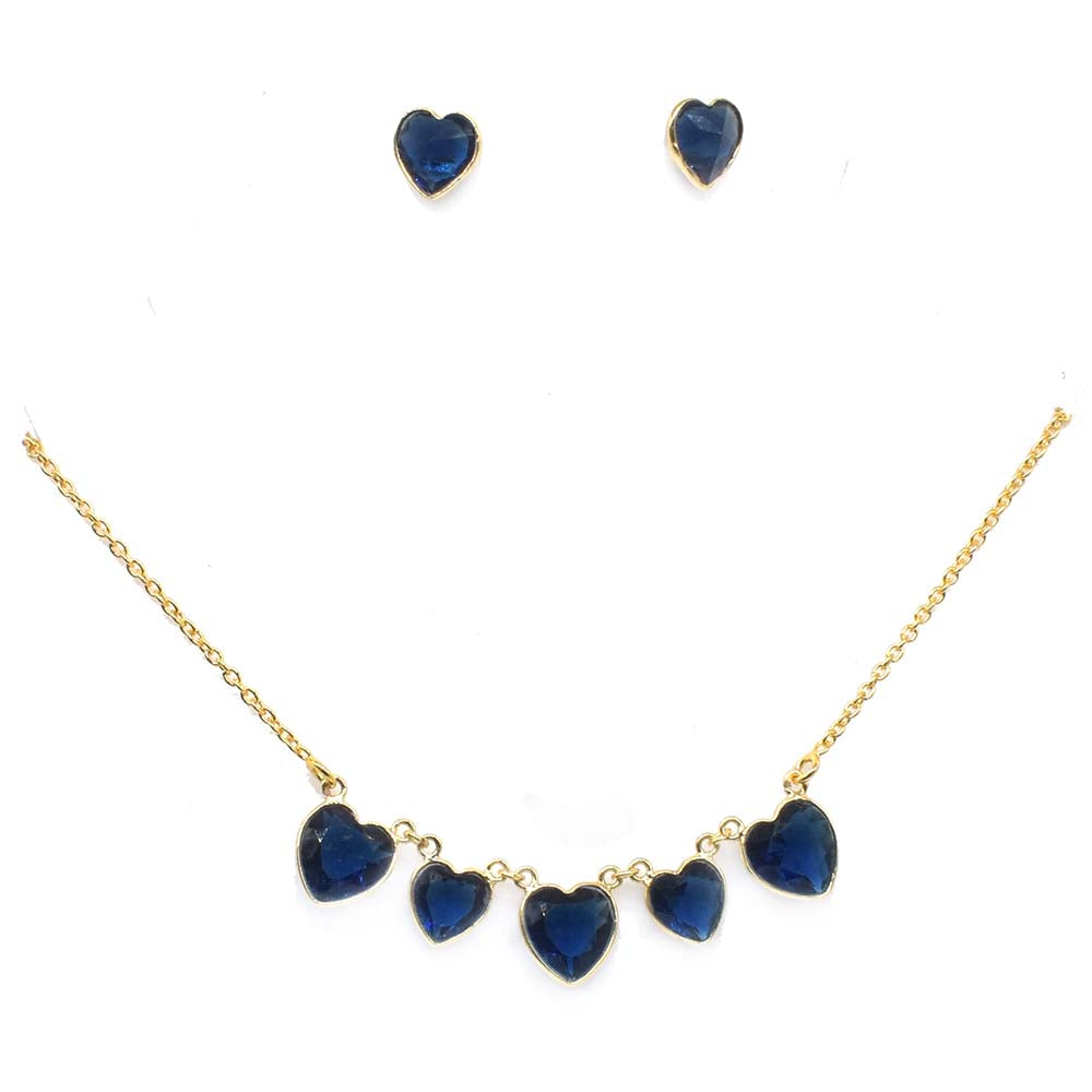 Heart Gold Plated Iolite Quartz Earring Necklace For Women's Jewelry Set SET-822