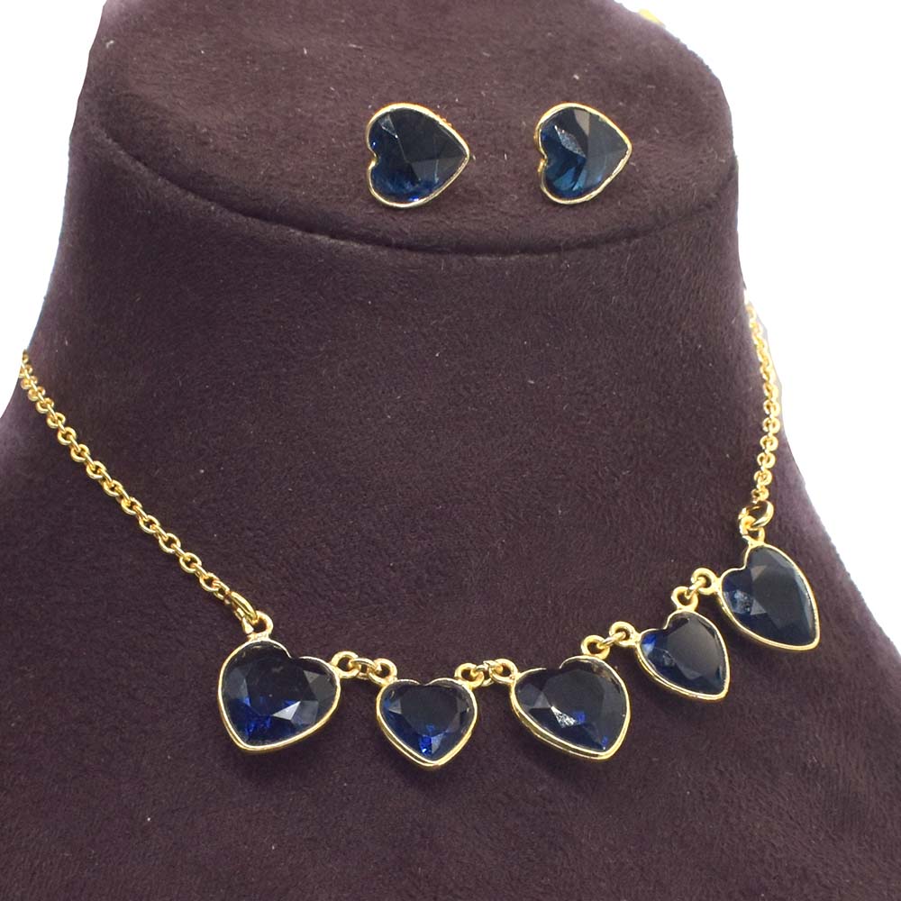 Heart Gold Plated Iolite Quartz Earring Necklace For Women's Jewelry Set SET-822