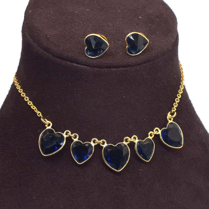 Heart Gold Plated Iolite Quartz Earring Necklace For Women's Jewelry Set SET-822