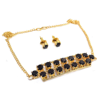 Black Spinel Choker Necklace Designer Gold Plated Women's Jewelry Set 18" SET-831