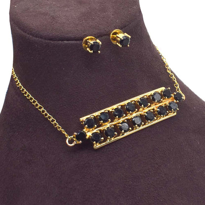 Black Spinel Choker Necklace Designer Gold Plated Women's Jewelry Set 18" SET-831