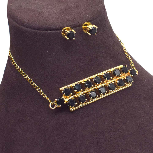Black Spinel Choker Necklace Designer Gold Plated Women's Jewelry Set 18" SET-831