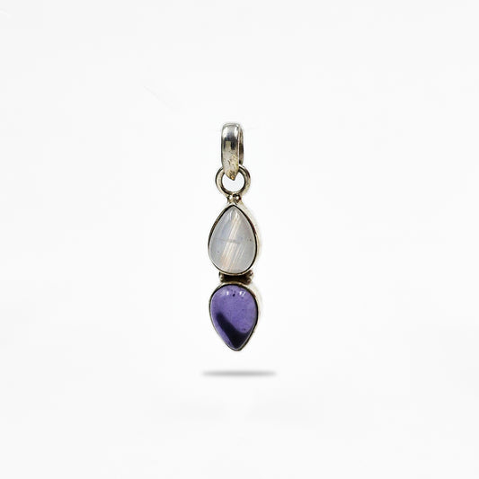 Moonstone Amethyst 925 Sterling Silver Artisan Drop Pendant SPEN-127