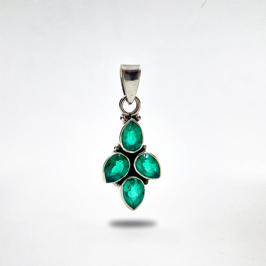 925 Sterling Silver Green Onyx Cluster Pendant Artisan Boho Jewelry SPEN-138