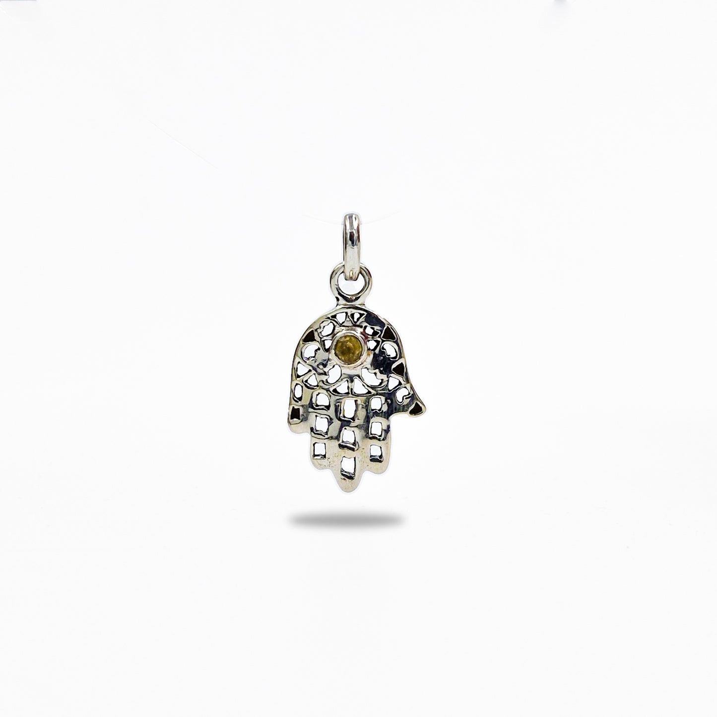 925 Sterling Silver Citrine Hamsa Hand Pendant Spiritual Boho Jewelry SPEN-167