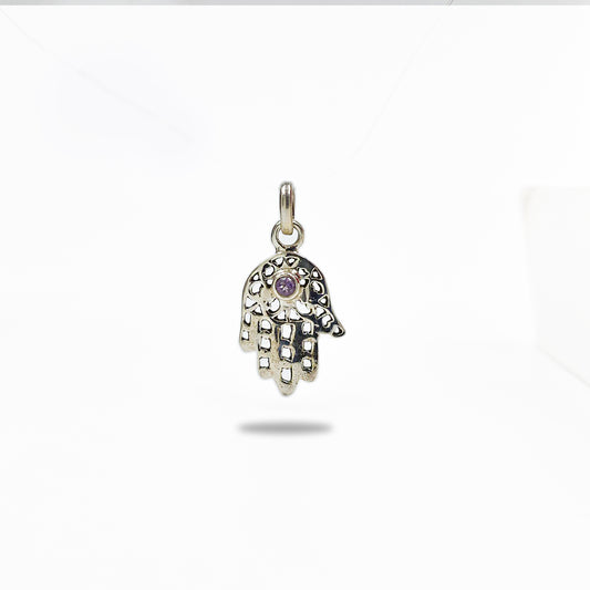 925 Sterling Silver Amethyst Hamsa Hand Pendant Spiritual Boho Charm SPEN-170