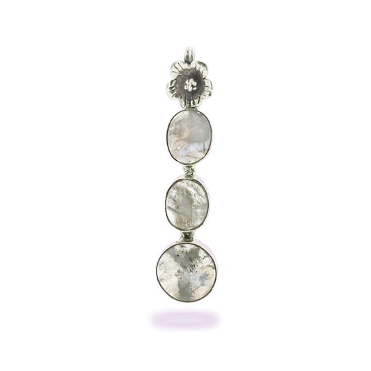 925 Sterling Silver Moonstone Triple Drop Floral Pendant Jewelry SPEN-350