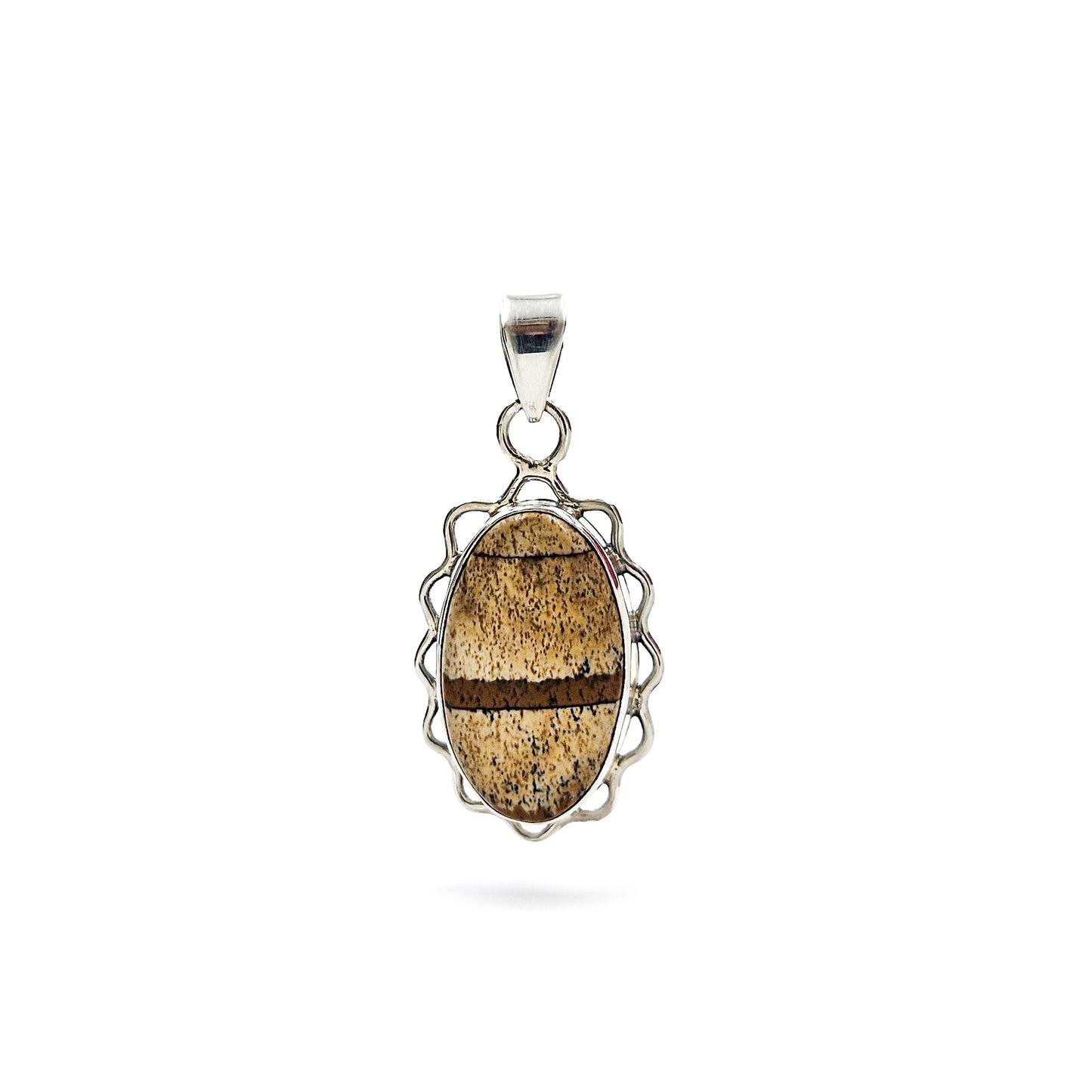 925 Sterling Silver Picture Jasper Sunburst Pendant Boho Artisan Jewelry SPEN-365