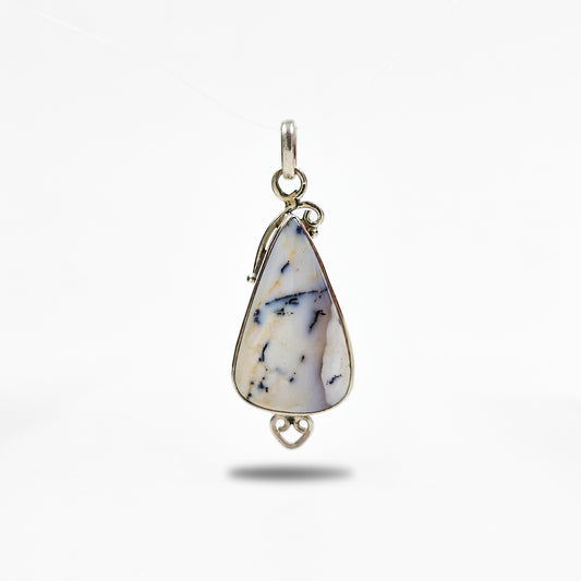 925 Sterling Silver Dendrite Opal Pendant Artisan Boho Gemstone Charm SPEN-374