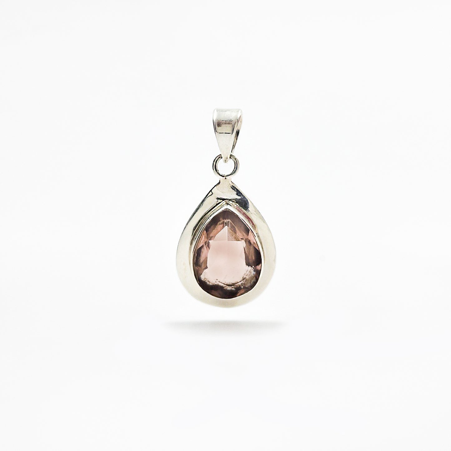 925 Sterling Silver Pink Quartz Teardrop Pendant Elegant Jewelry SPEN-384