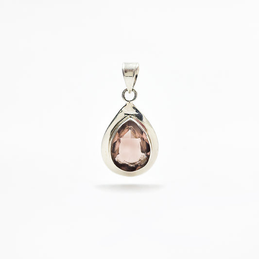 925 Sterling Silver Pink Quartz Teardrop Pendant Elegant Jewelry SPEN-384