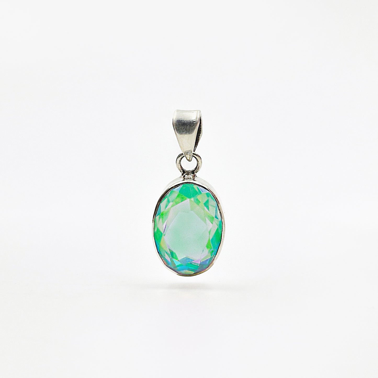 925 Sterling Silver Rainbow Quartz Oval Pendant Colorful Gemstone Charm SPEN-388