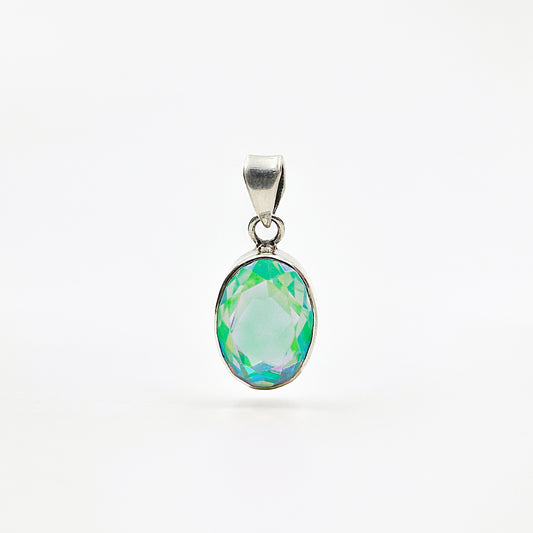 925 Sterling Silver Rainbow Quartz Oval Pendant Colorful Gemstone Charm SPEN-388