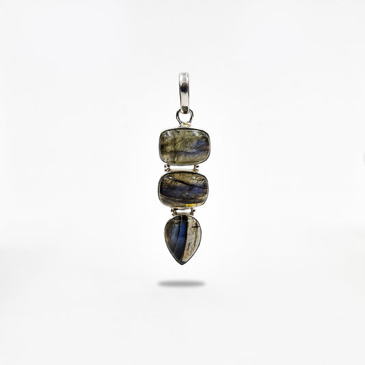 Sterling Silver Labradorite Triple Stone Pendant for Women & Men SPEN-432
