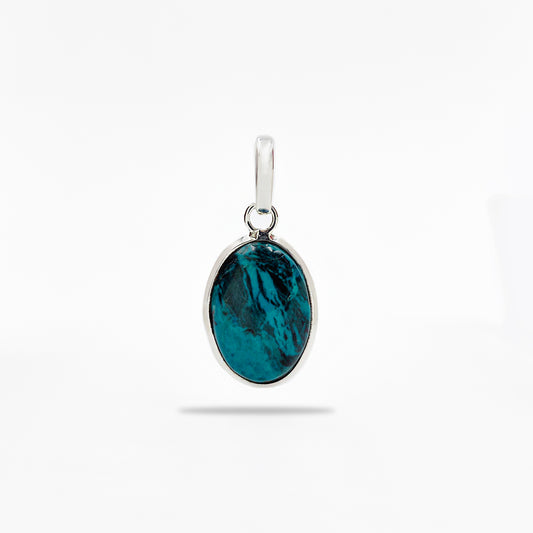 Sterling Silver Blue Chrysocolla Oval Pendant Handmade Gemstone Charm SPEN-447