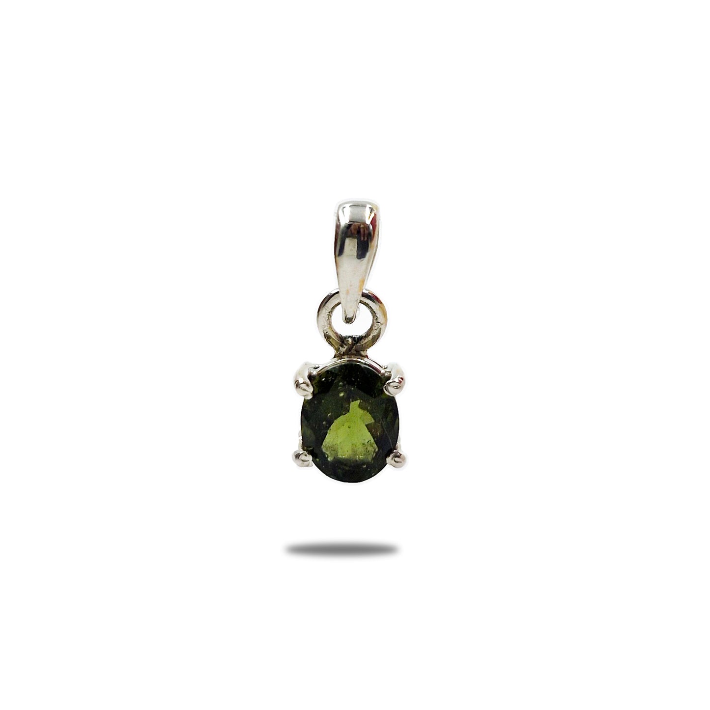 Sterling Silver Moldavite Oval Pendant Handmade Green Gemstone Charm SPEN-549