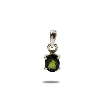 Sterling Silver Moldavite Oval Pendant Handmade Green Gemstone Charm SPEN-549