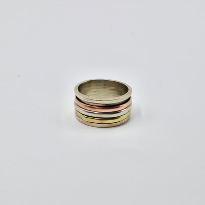Tri Tone 3 Band Spinner Ring Unisex Rotating Statement Band SPRIN02-BRS