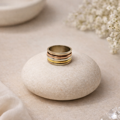 Tri Tone 3 Band Spinner Ring Unisex Rotating Statement Band SPRIN02-BRS