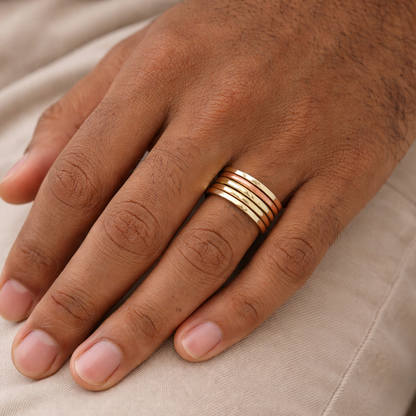 Tri Tone 3 Band Spinner Ring Unisex Rotating Statement Band SPRIN02-BRS
