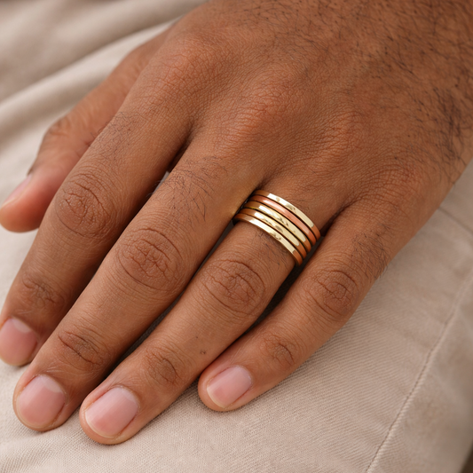 Tri Tone 3 Band Spinner Ring Unisex Rotating Statement Band SPRIN02-BRS